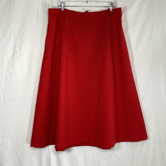 Diana Fay Vintage Classic Red Tea Length Pleated Button Front Skirt - Picture 5 of 9